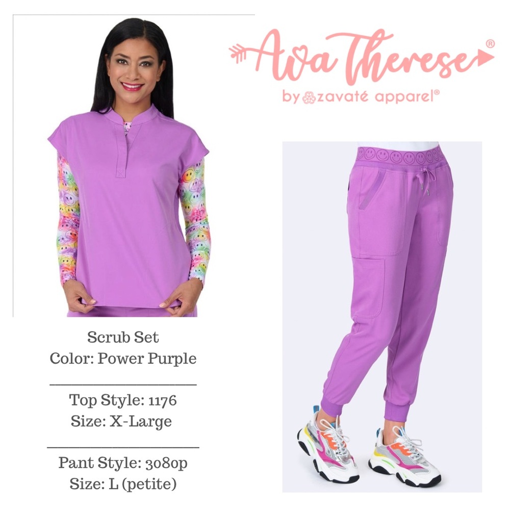 Ava Therese Scrub Set mandarin top jogger pants, size: XL & LP